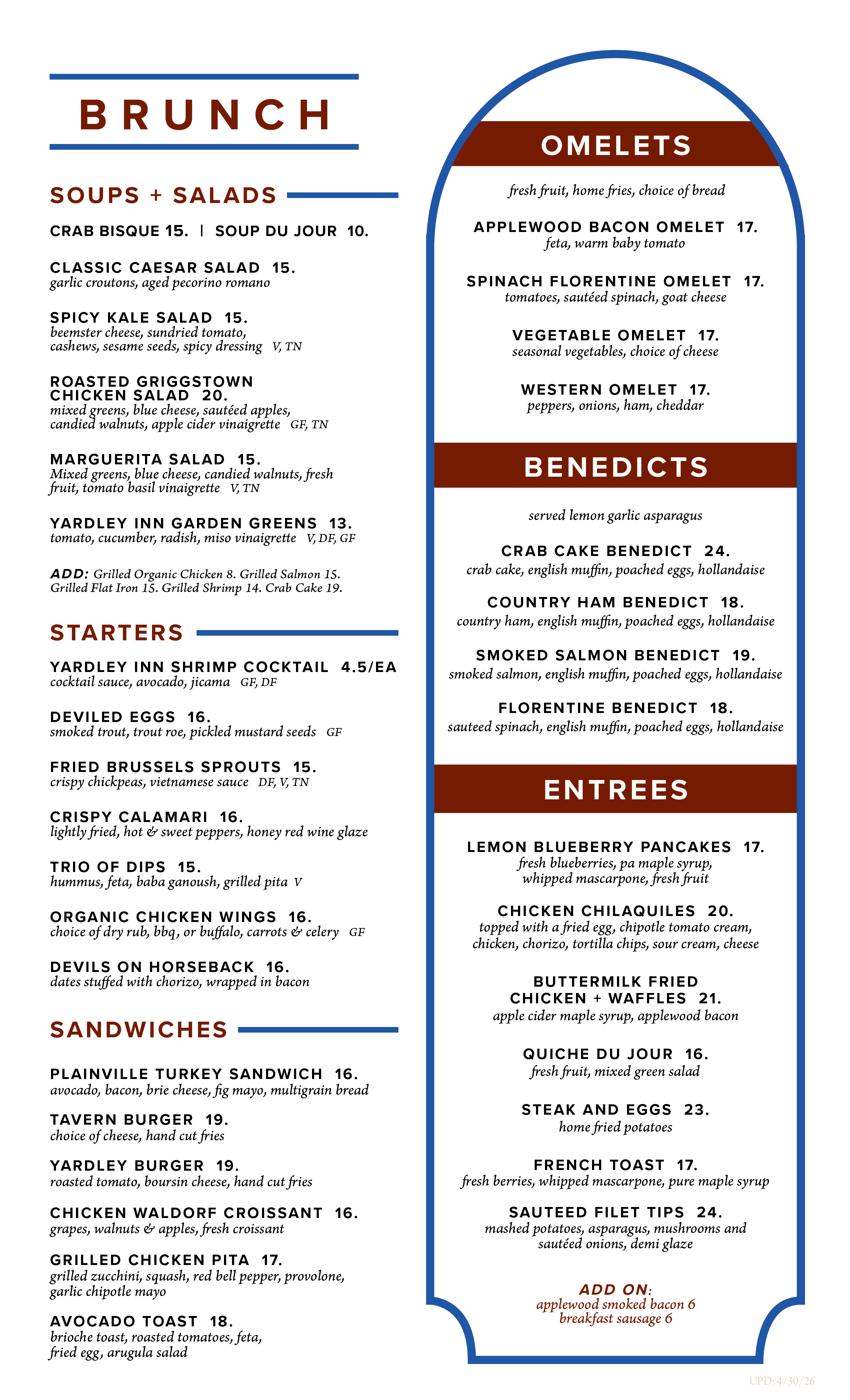 Ardingly Inn Food Menu | The Yardley Inn